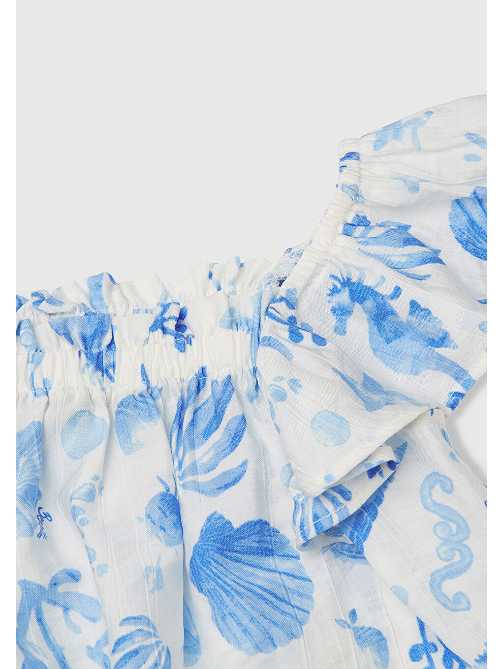 Kız Çocuk Mavi Viskoz Karışımlı Baskılı Hafif Bol Kesim Omuz Askılı Üst-2