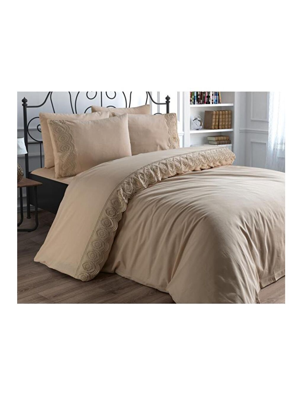 Karışık Fransız Dantelli Ceylin Çeyizlik Nevresim Takımı Cappucino-9