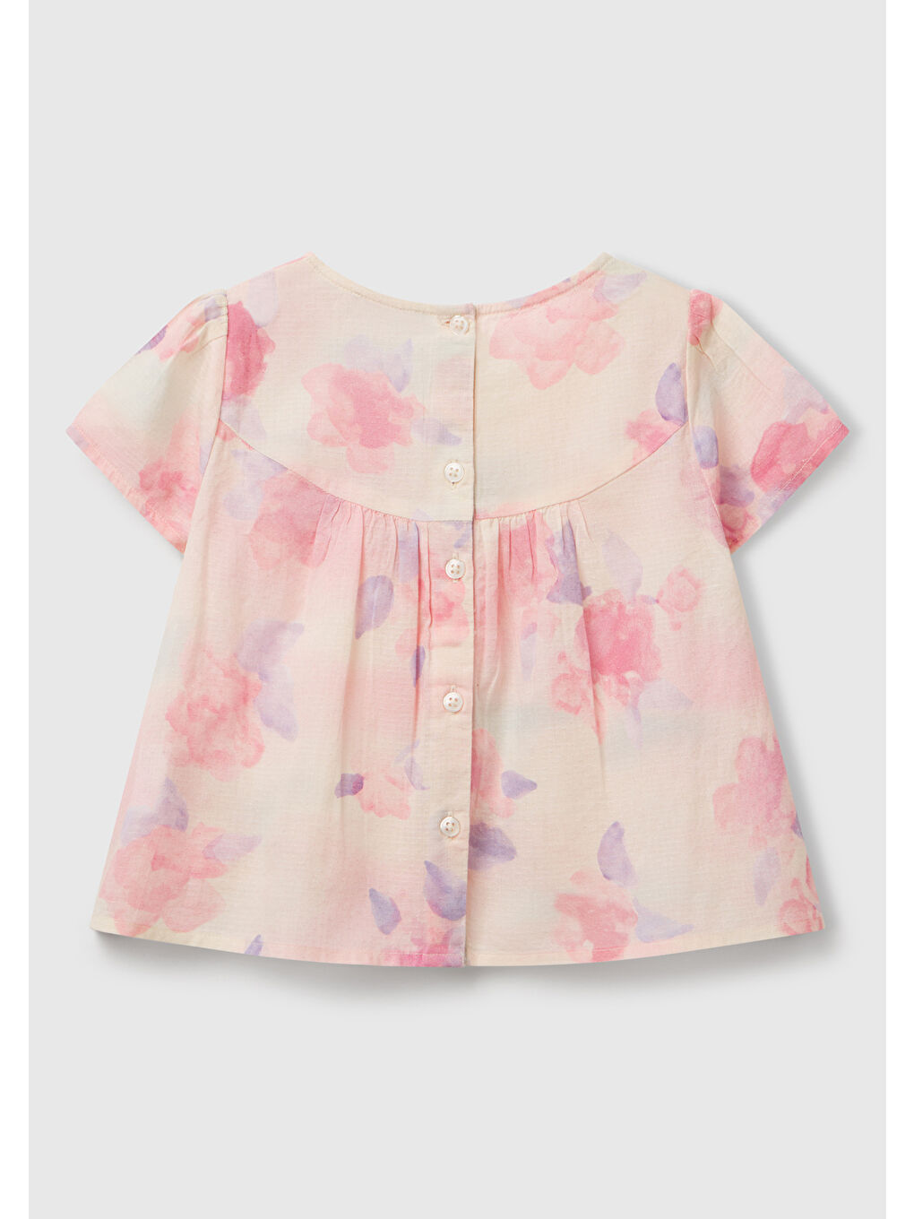 Kız Çocuk Pembe Mix Tamamı Desenli Arkası Düğmeli Pileli Müslin Bluz-1
