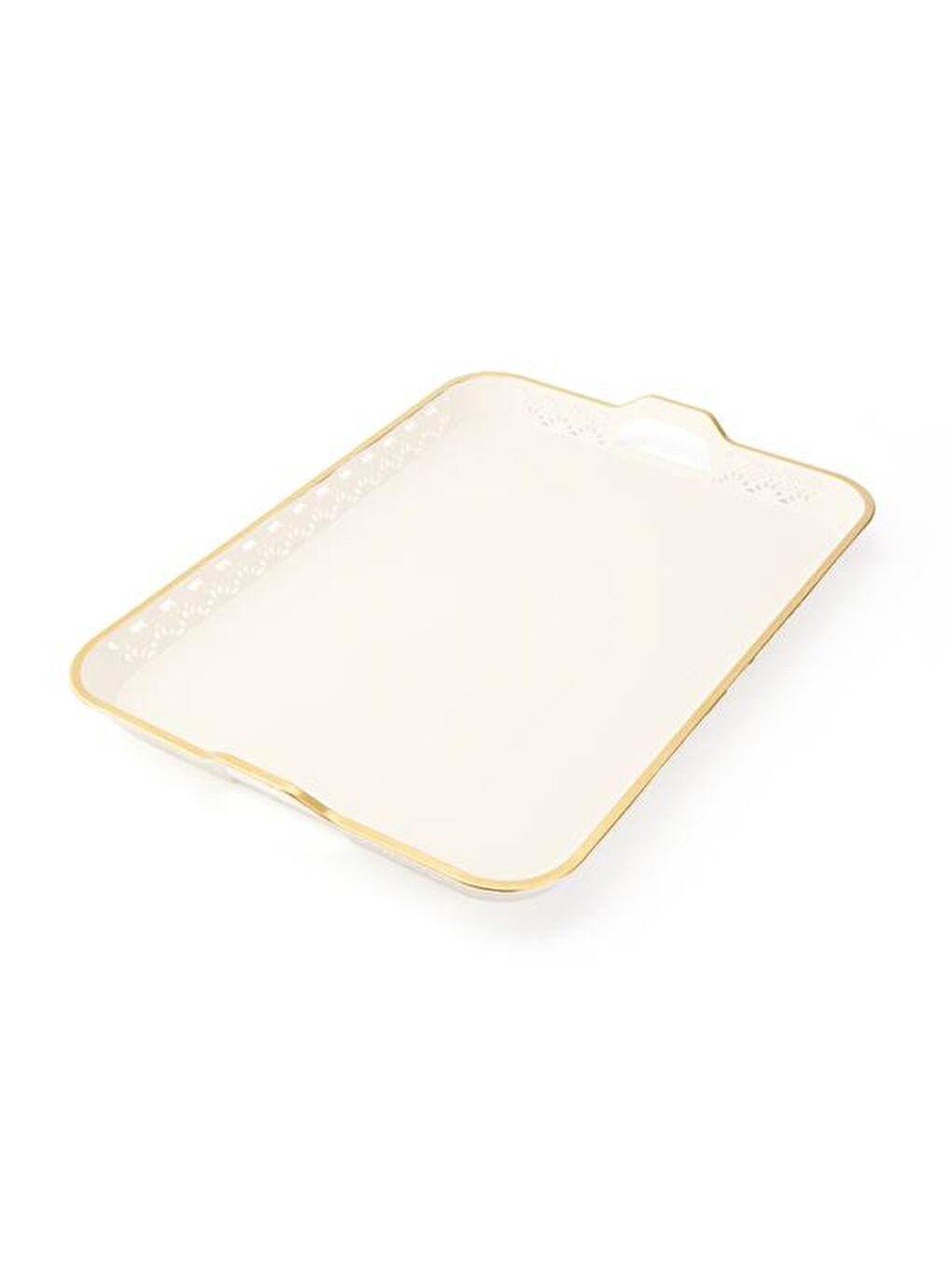 Oya Tepsi - Beyaz / Altın - 51x38 cm-1