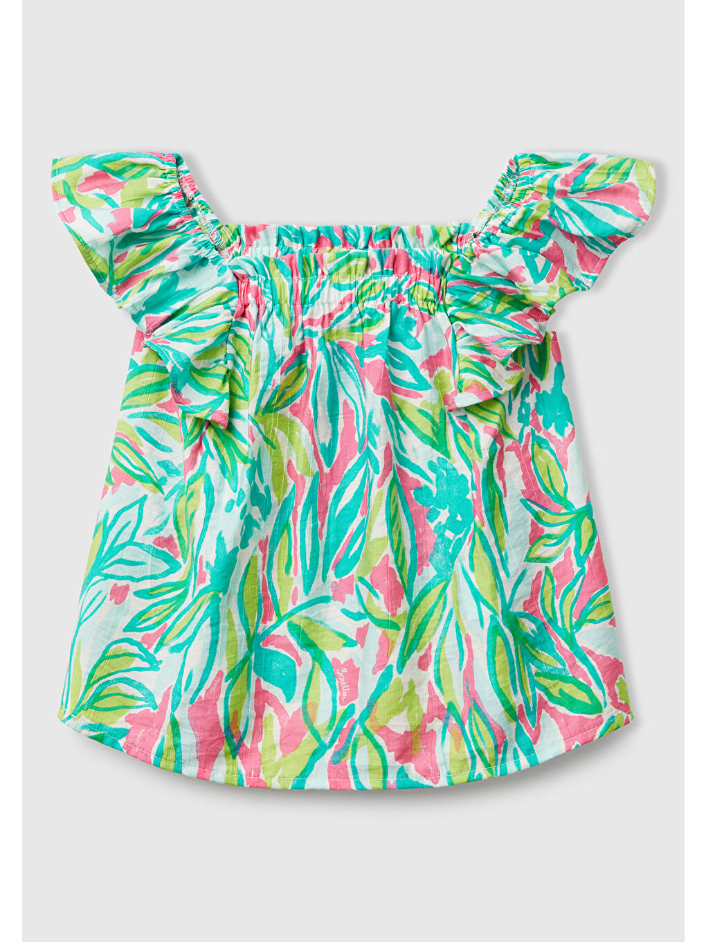 Kız Çocuk Yeşil Viskoz Karışımlı Baskılı Hafif Bol Kesim Omuz Askılı Üst