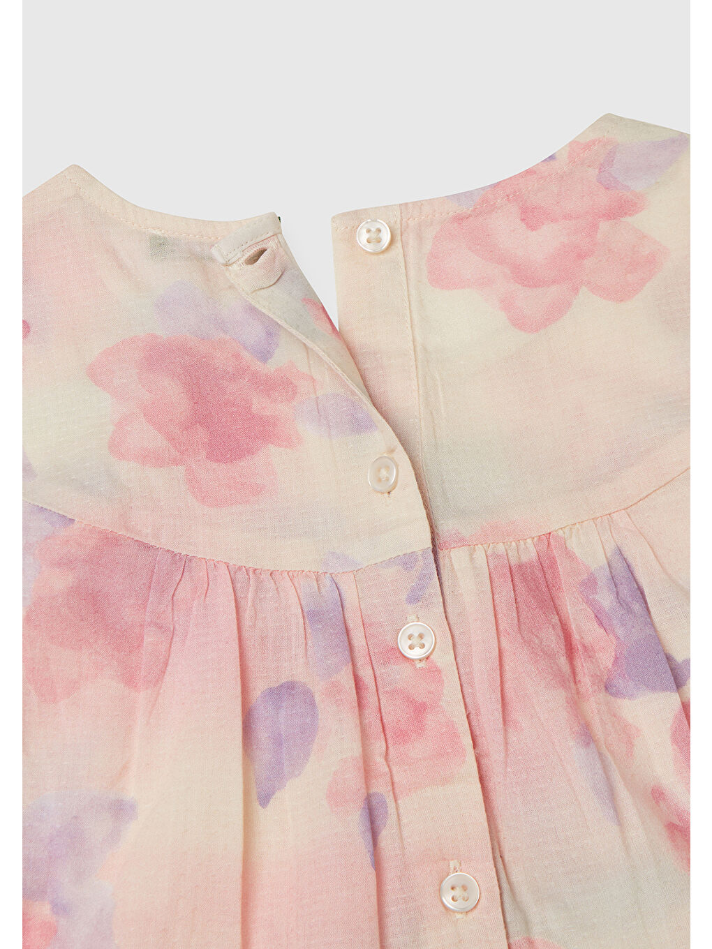 Kız Çocuk Pembe Mix Tamamı Desenli Arkası Düğmeli Pileli Müslin Bluz-2