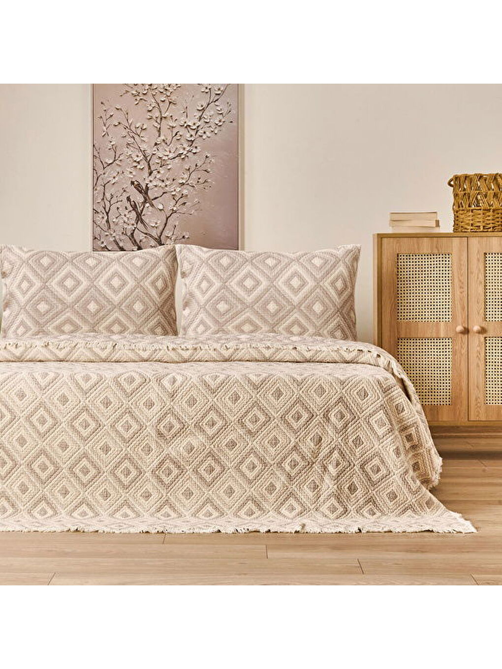 Soft Tamyr Çift Kişilik Yatak Örtüsü Seti - Bej - 230x250 cm-3