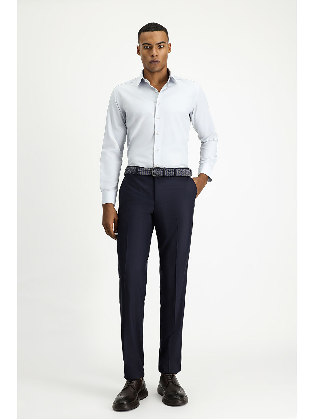 Gri Uzun Kol Slim Fit Dar Kesim Klasik Desenli Pamuklu Kolay Ütülenebilir Gömlek