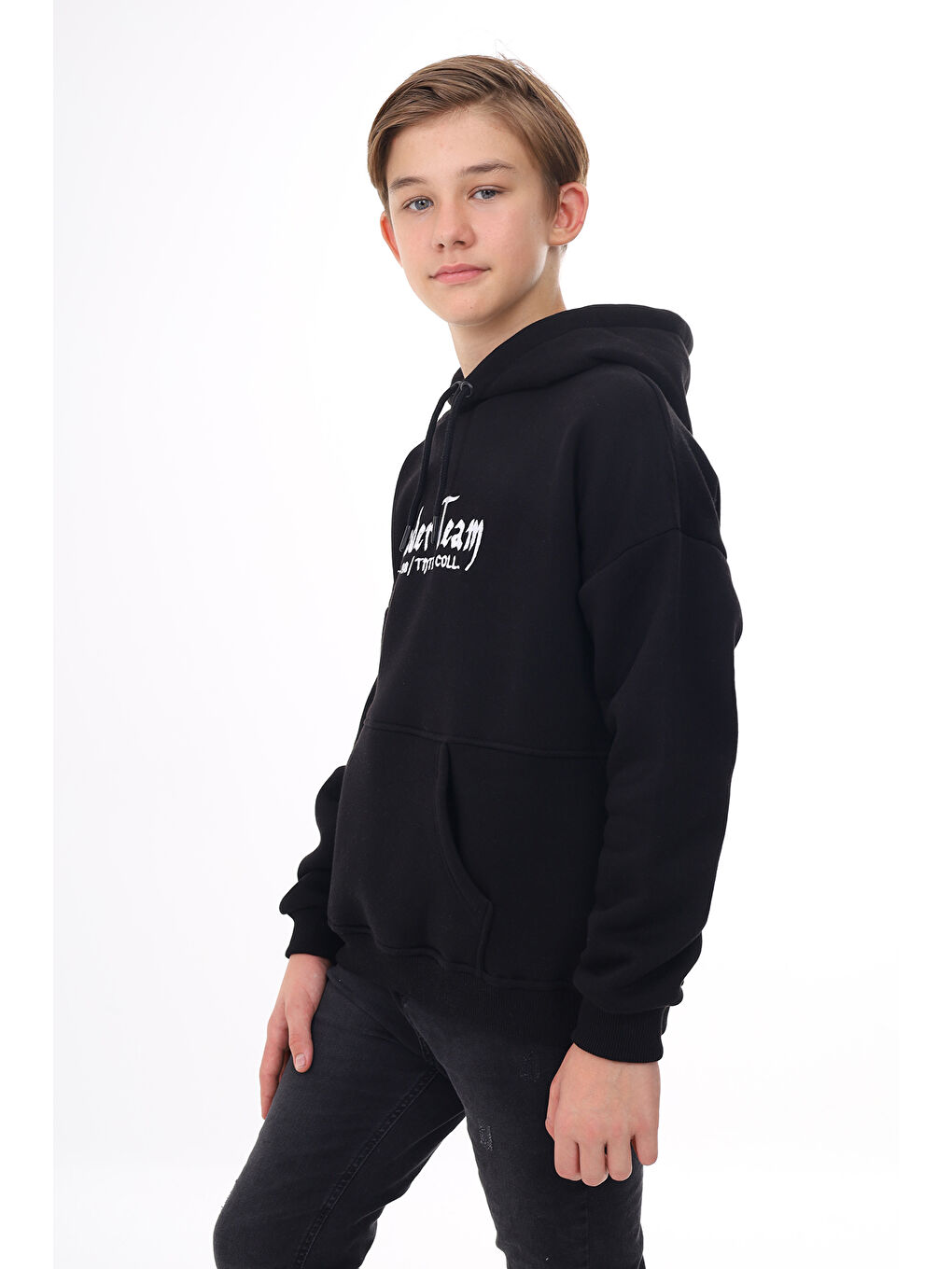 Siyah Erkek Çocuk Nakışlı Sweatshirt-1