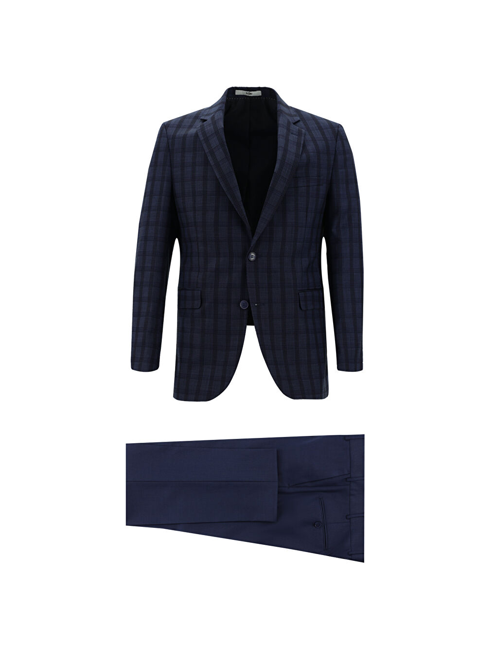 Lacivert Slim Fit Dar Kesim Kombinli Ekose Takım Elbise