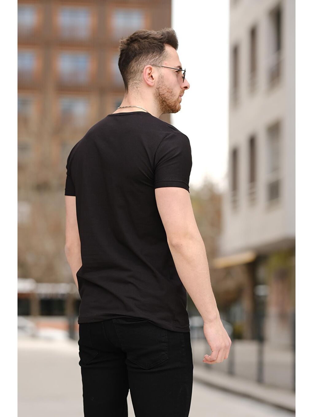 Siyah Army Nakışlı Slim Fit Likralı Erkek Tişört-2