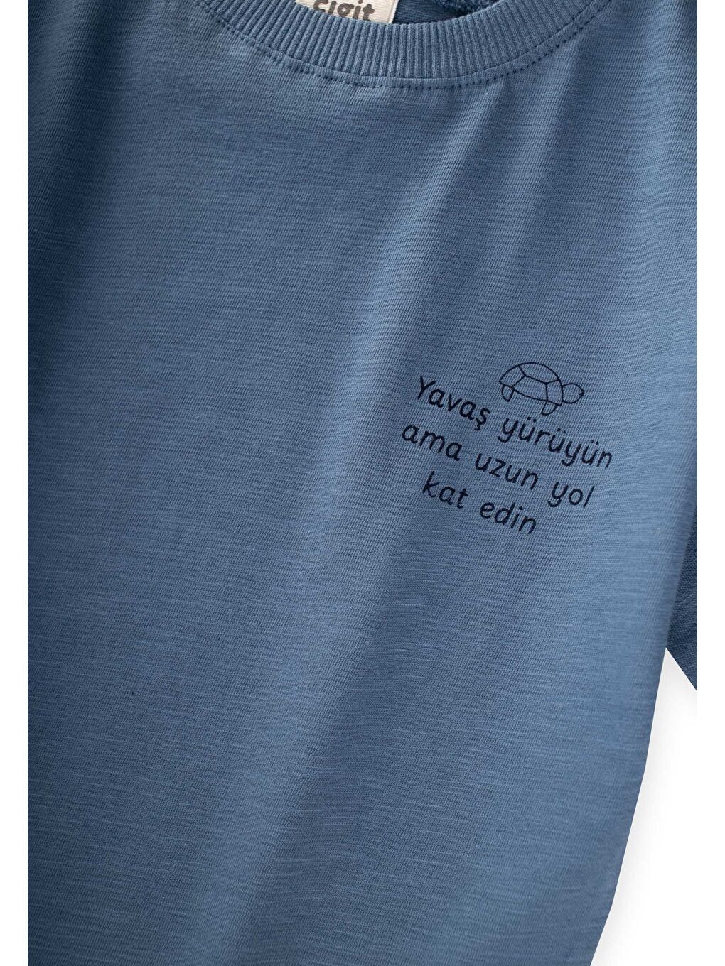 Slogan Baskılı T-Shirt 2-10 Yaş İndigo Mavi-2