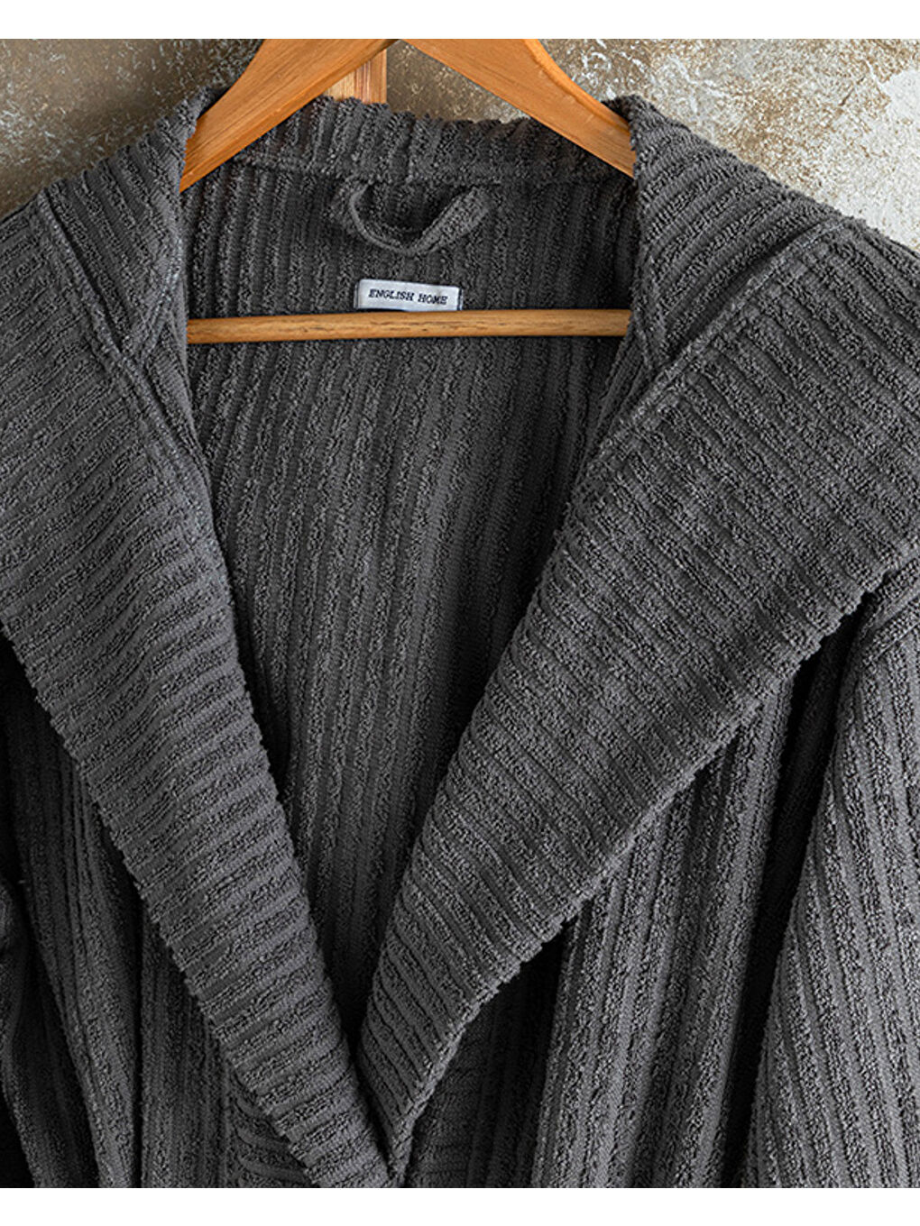 Stripe %100 Pamuklu Fitilli Bornoz Antrasit-2