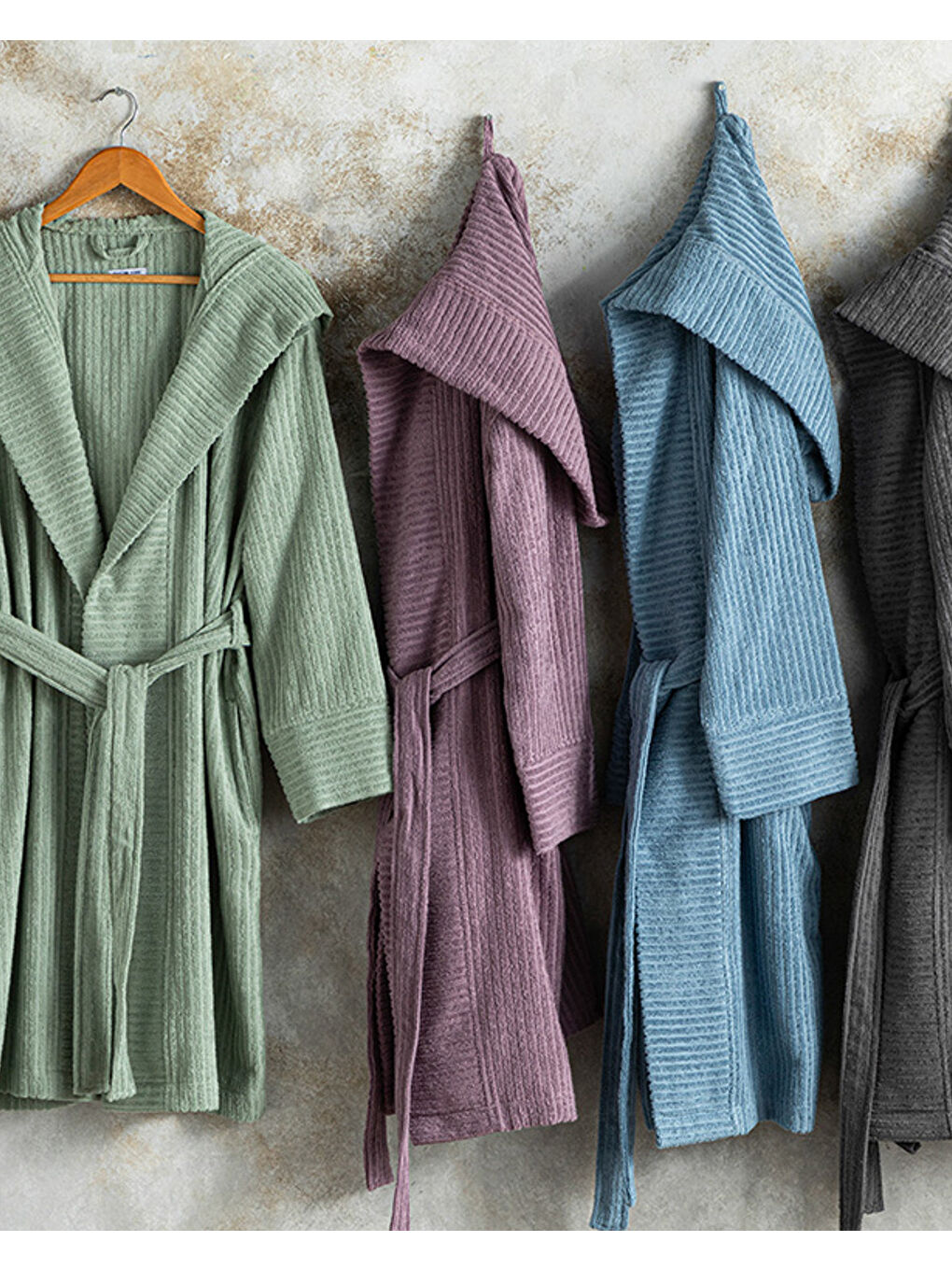 Stripe %100 Pamuklu Fitilli Bornoz Antrasit-4