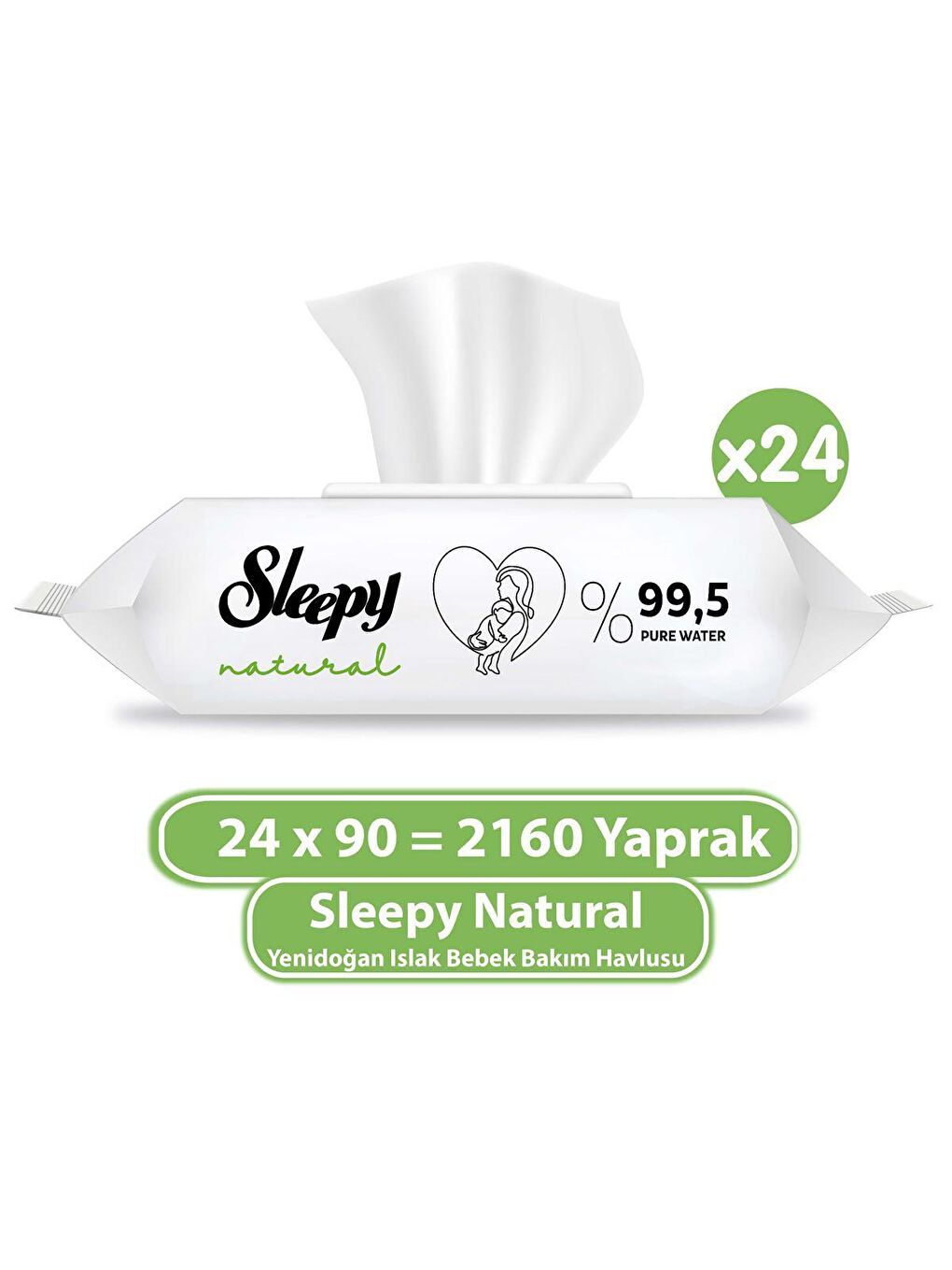 Sleepy Beyaz Natural Yenidoğan Islak Bebek Bakım Havlusu 24x90 (2160 Yaprak)