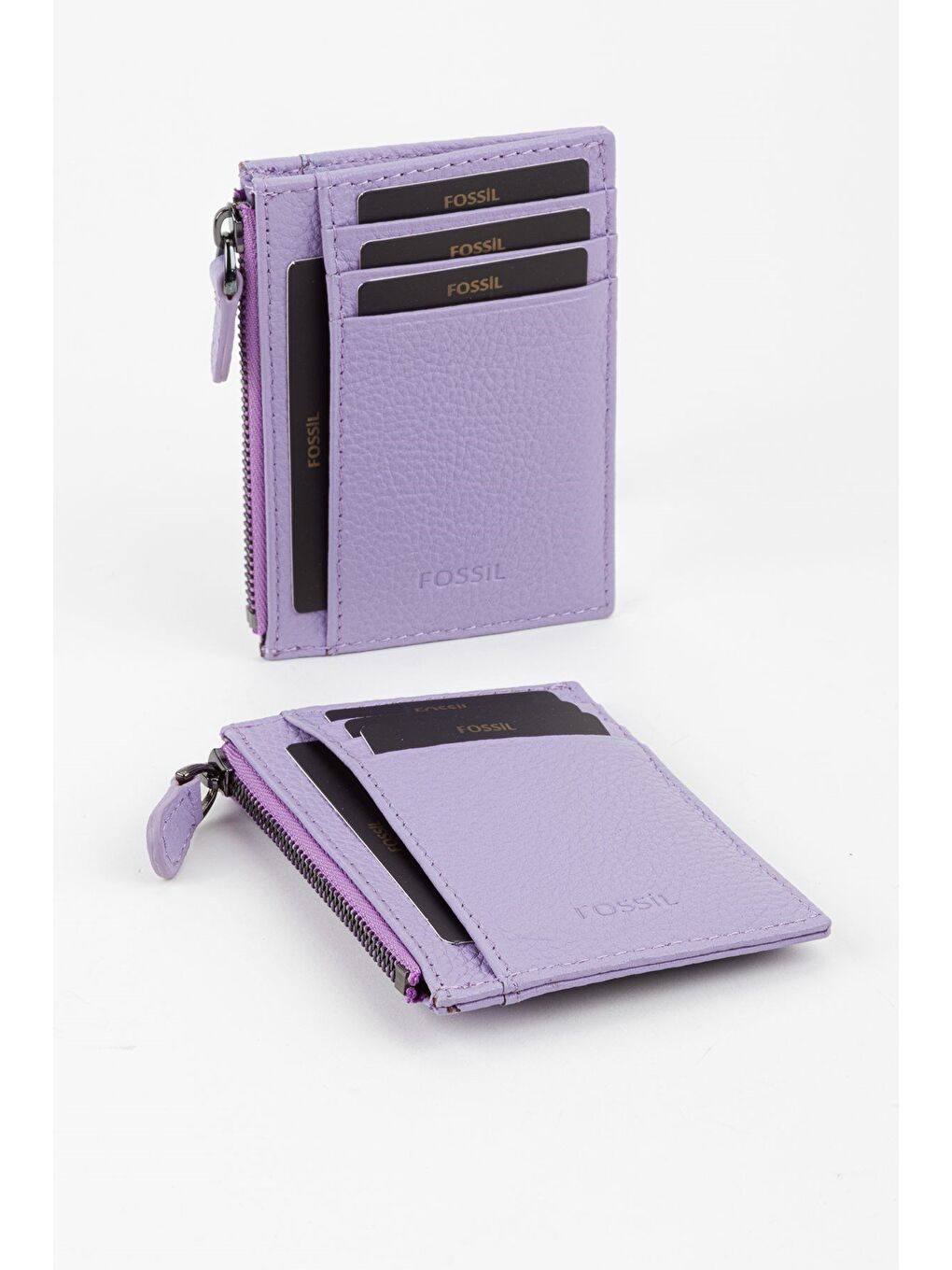 Lila Kutulu Hakiki Deri Fermuar Detaylı Kırmızı Unisex El Portföyü Kartlık Cüzdan-2