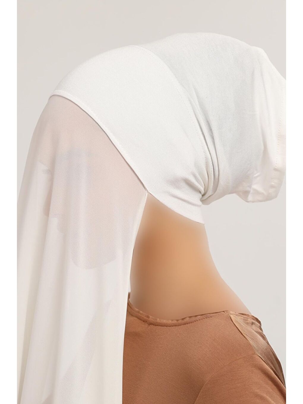 Ekru Hazır Pratik Lüks Boru Boneli Şifon Şal-3