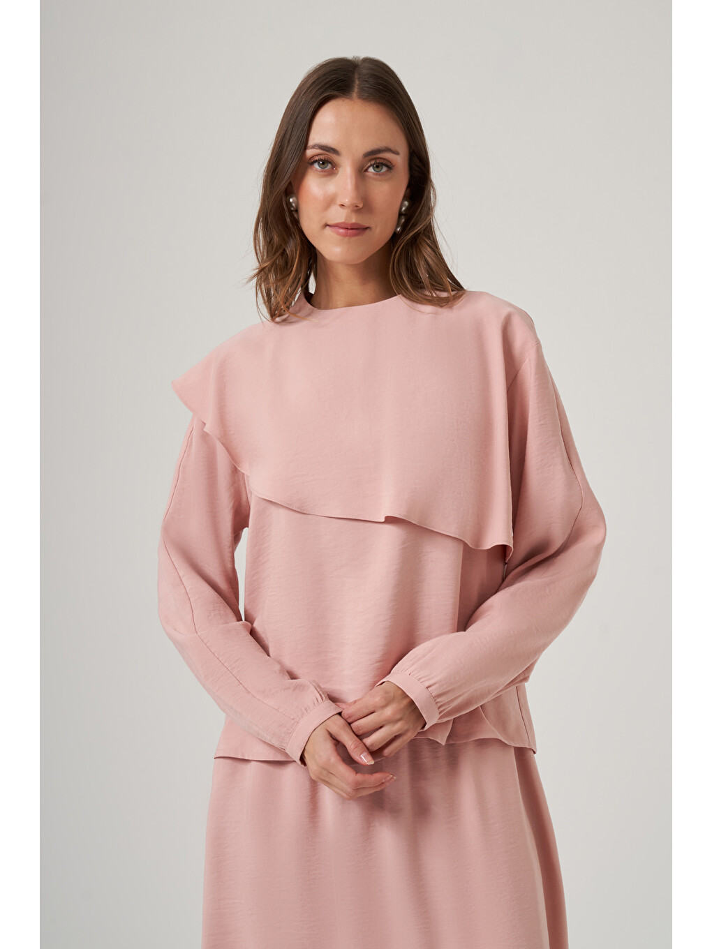 Pembe Önü Fırfır Detay Etekli Modal Takım 1088 Pudra-3
