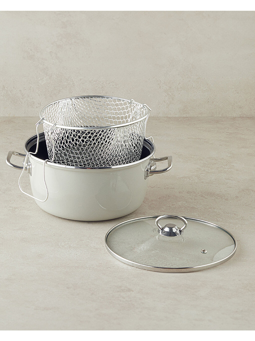 Sartagi Emaye Kızartma Tenceresi 22 Cm Bej-1