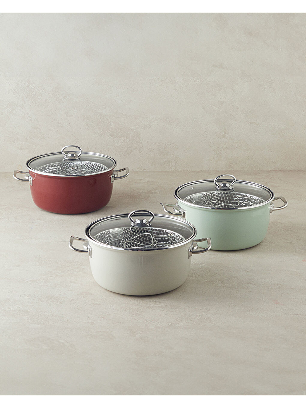 Sartagi Emaye Kızartma Tenceresi 22 Cm Bej-4