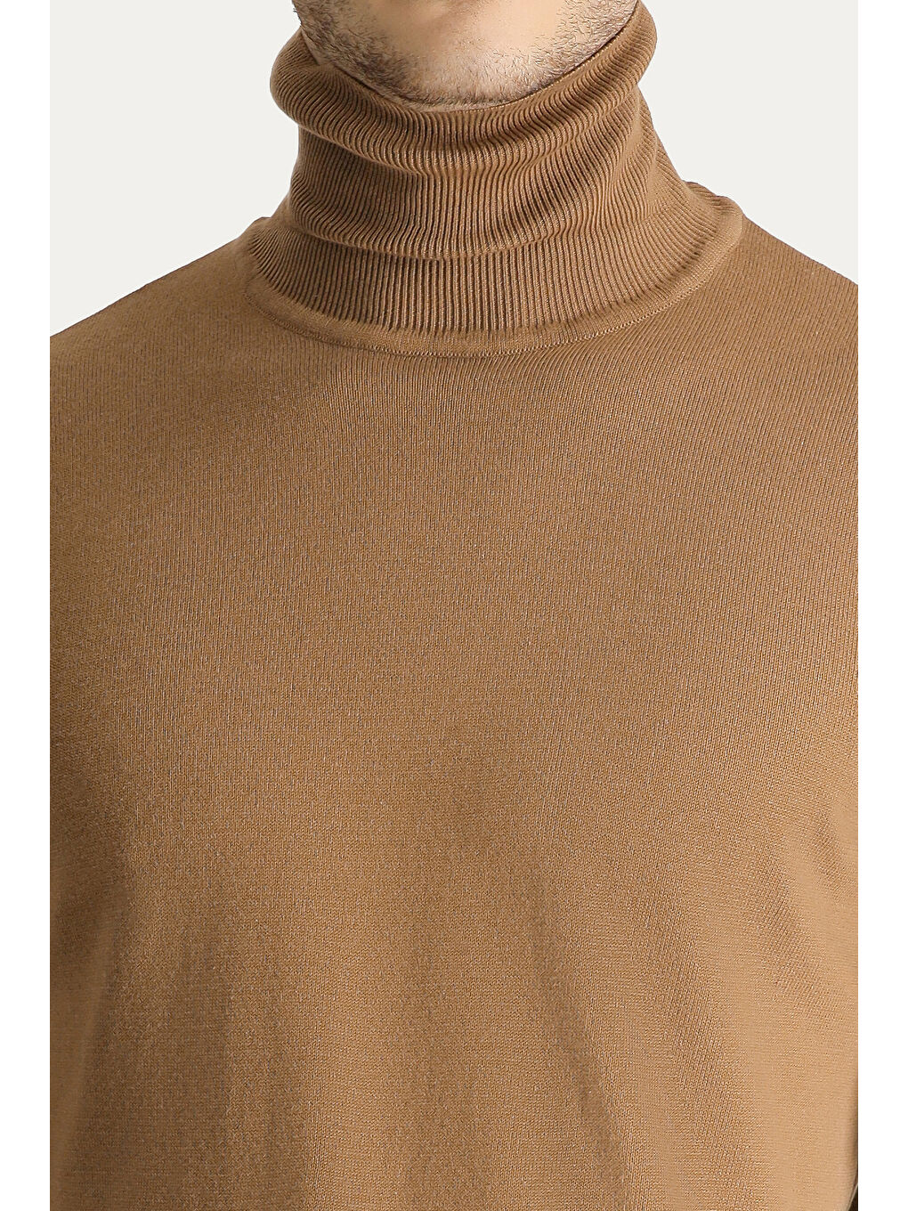 Kahverengi Balıkçı Yaka Regular Fit Pamuklu Triko Büyük Beden Kazak-4