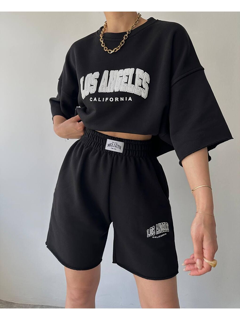 Siyah Los Angeles Şort-Tişört Takım - SIYAH-1