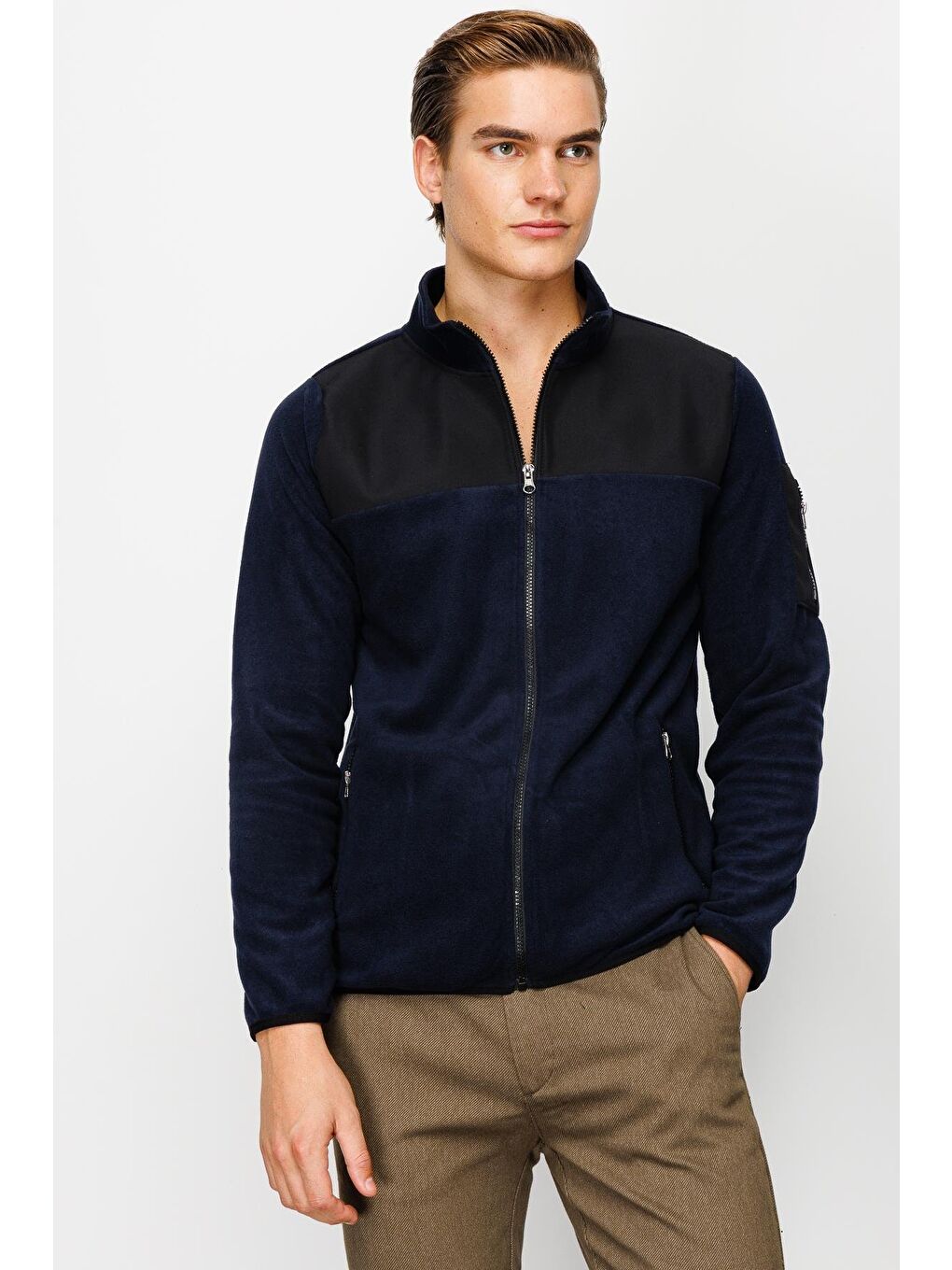 Erkek Lacivert Tam Fermuar Polar-1