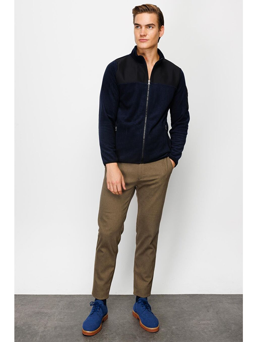 Erkek Lacivert Tam Fermuar Polar-3