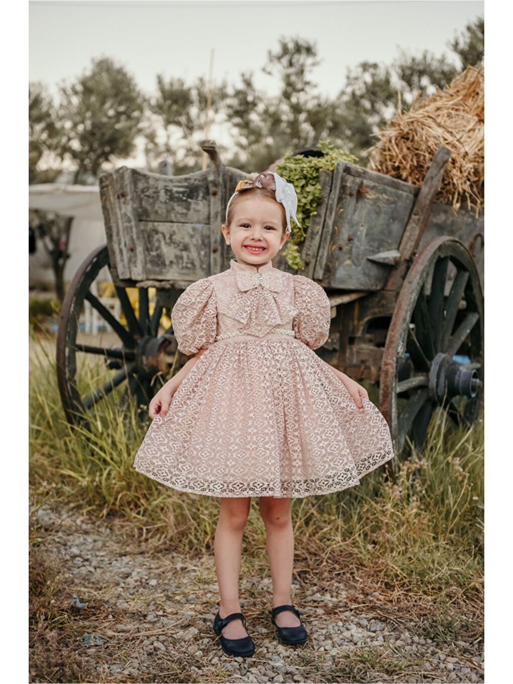 Pembe Özel Tasarım Kız Çocuk Elbise ,Taç Aksesuarlı, Dantel Doğum Günü Elbisesi, Çocuk Abiye_M2376-3