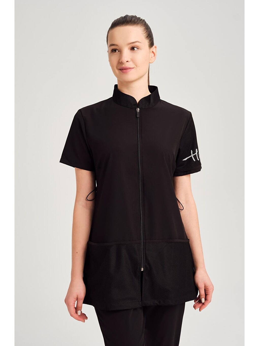 File Cep Detaylı Kısa Kol Fermuarlı Siyah 4 Parça Yarı Kapalı Mayo Takımı 2843-4