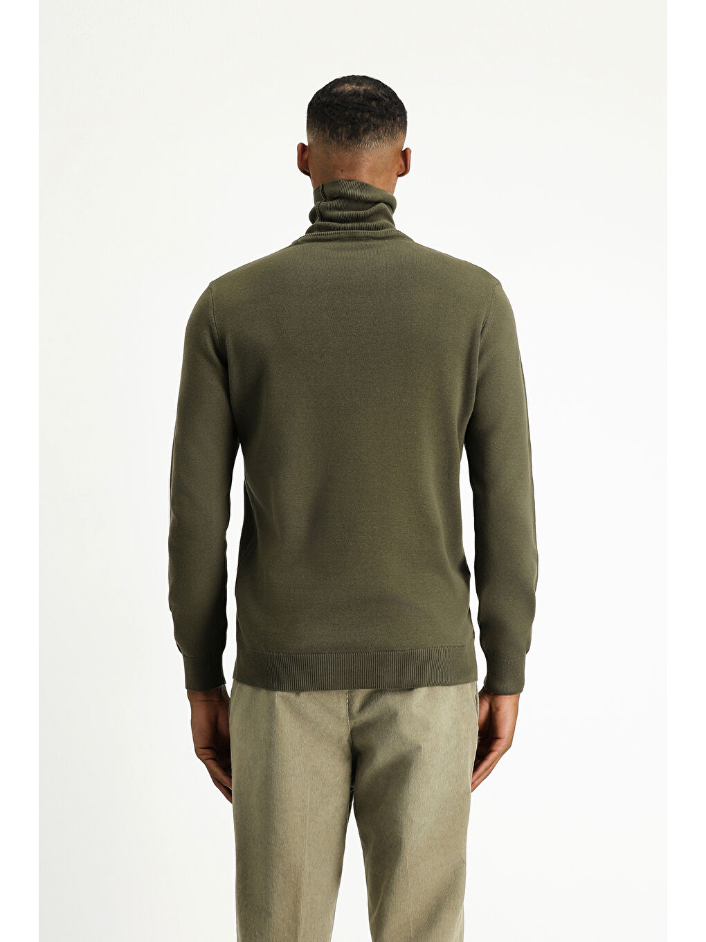 Haki Balıkçı Yaka Regular Fit Pamuklu Triko Büyük Beden Kazak-3