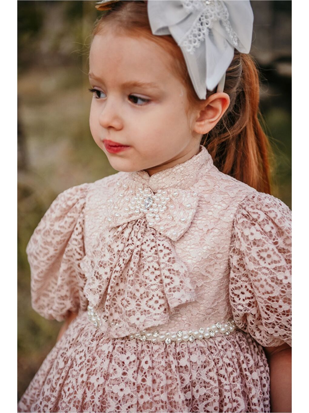 Pembe Özel Tasarım Kız Çocuk Elbise ,Taç Aksesuarlı, Dantel Doğum Günü Elbisesi, Çocuk Abiye_M2376-7
