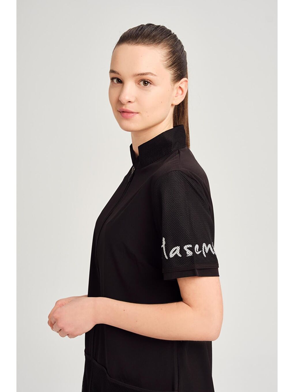 File Cep Detaylı Kısa Kol Fermuarlı Siyah 4 Parça Yarı Kapalı Mayo Takımı 2843-5