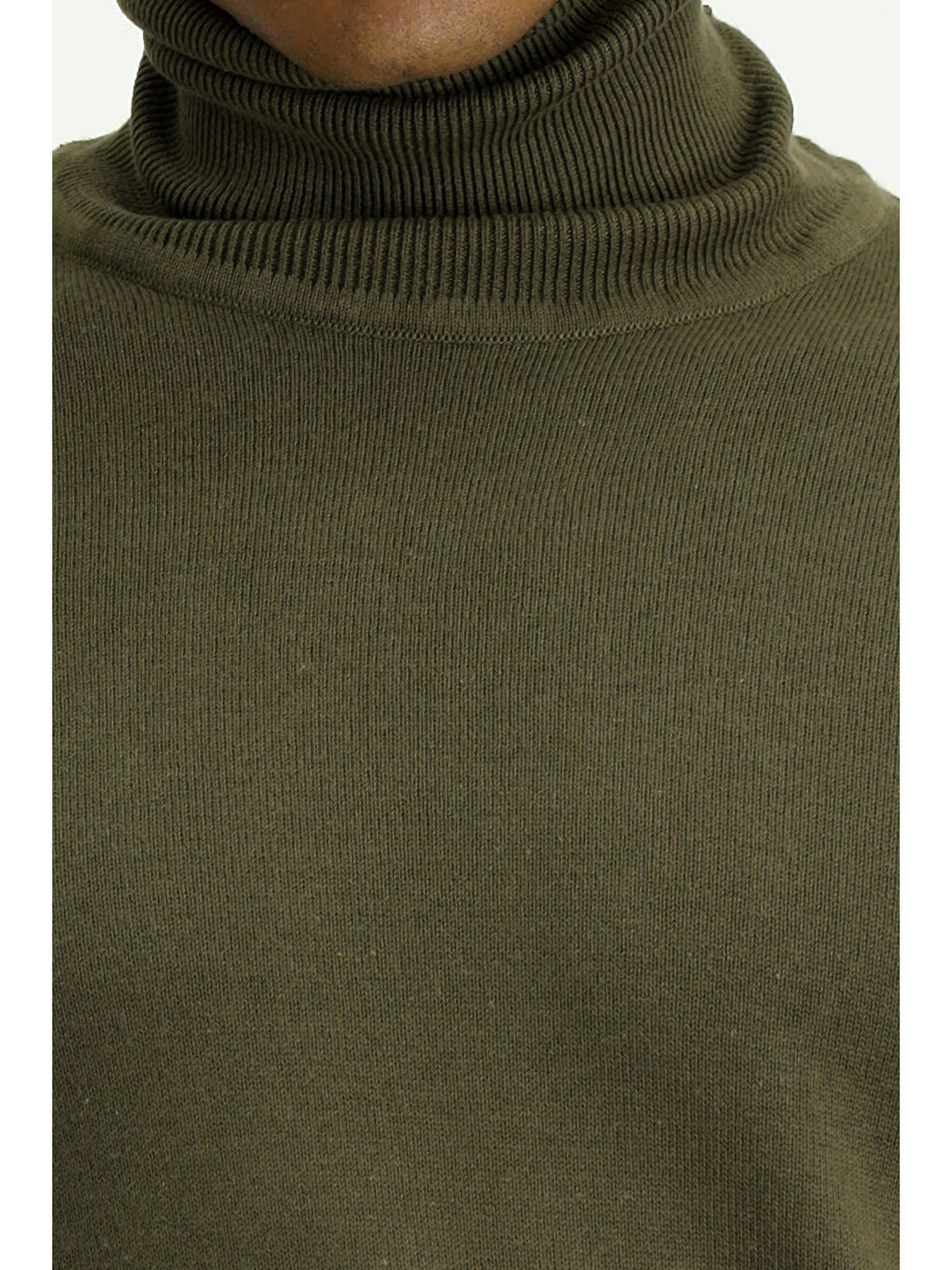 Haki Balıkçı Yaka Regular Fit Pamuklu Triko Büyük Beden Kazak-4