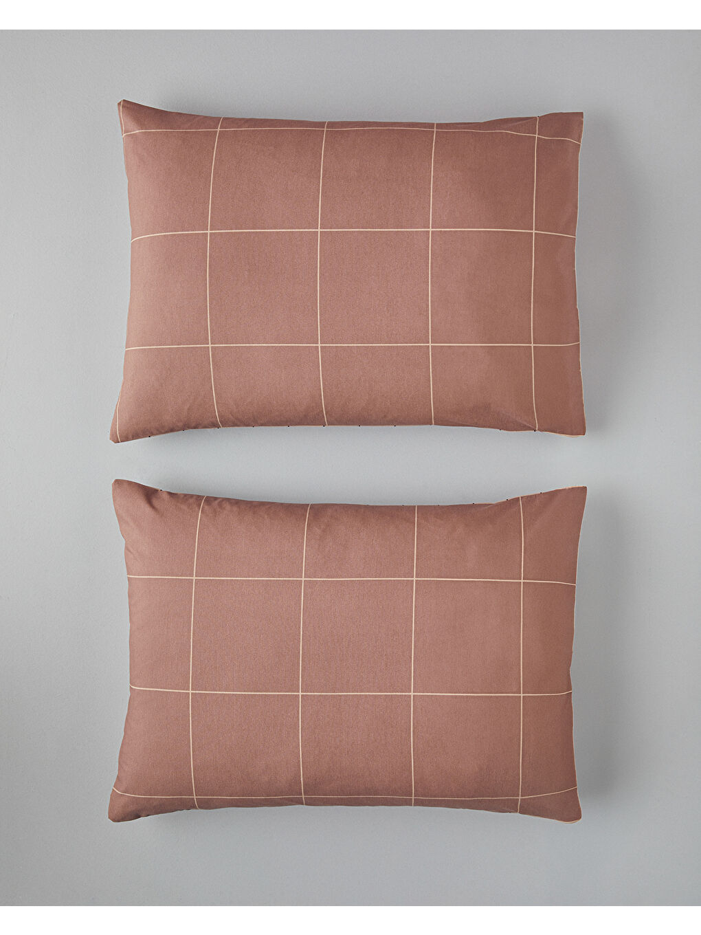 Plain Check Çift Taraflı Kolay Ütülenir 2'li Yastık Kılıfı 50x70 cm Açık Mürdüm-1