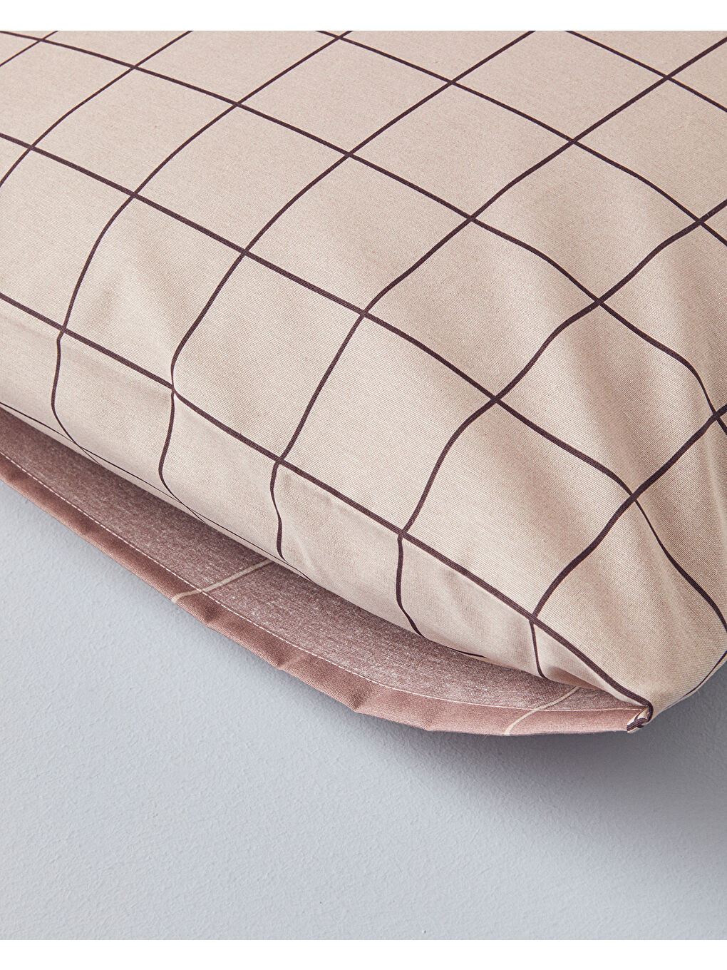 Plain Check Çift Taraflı Kolay Ütülenir 2'li Yastık Kılıfı 50x70 cm Açık Mürdüm-2