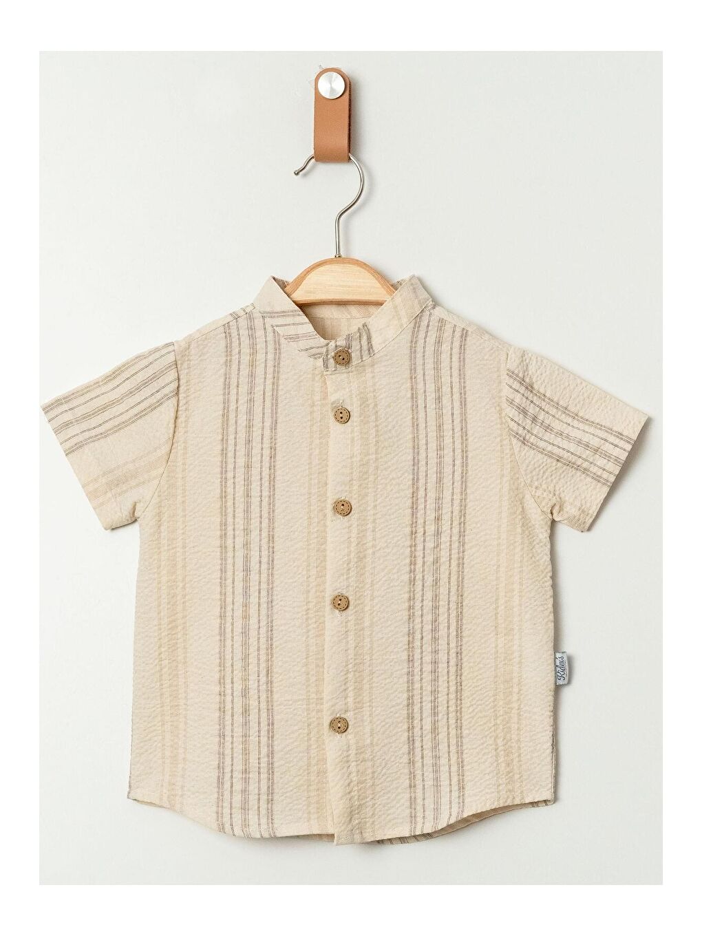 Ekru Tarz Gömlek Çizgi Desenli Belden Ayarlanabilir Kısa Kollu Şortlu 2'li Takım-4