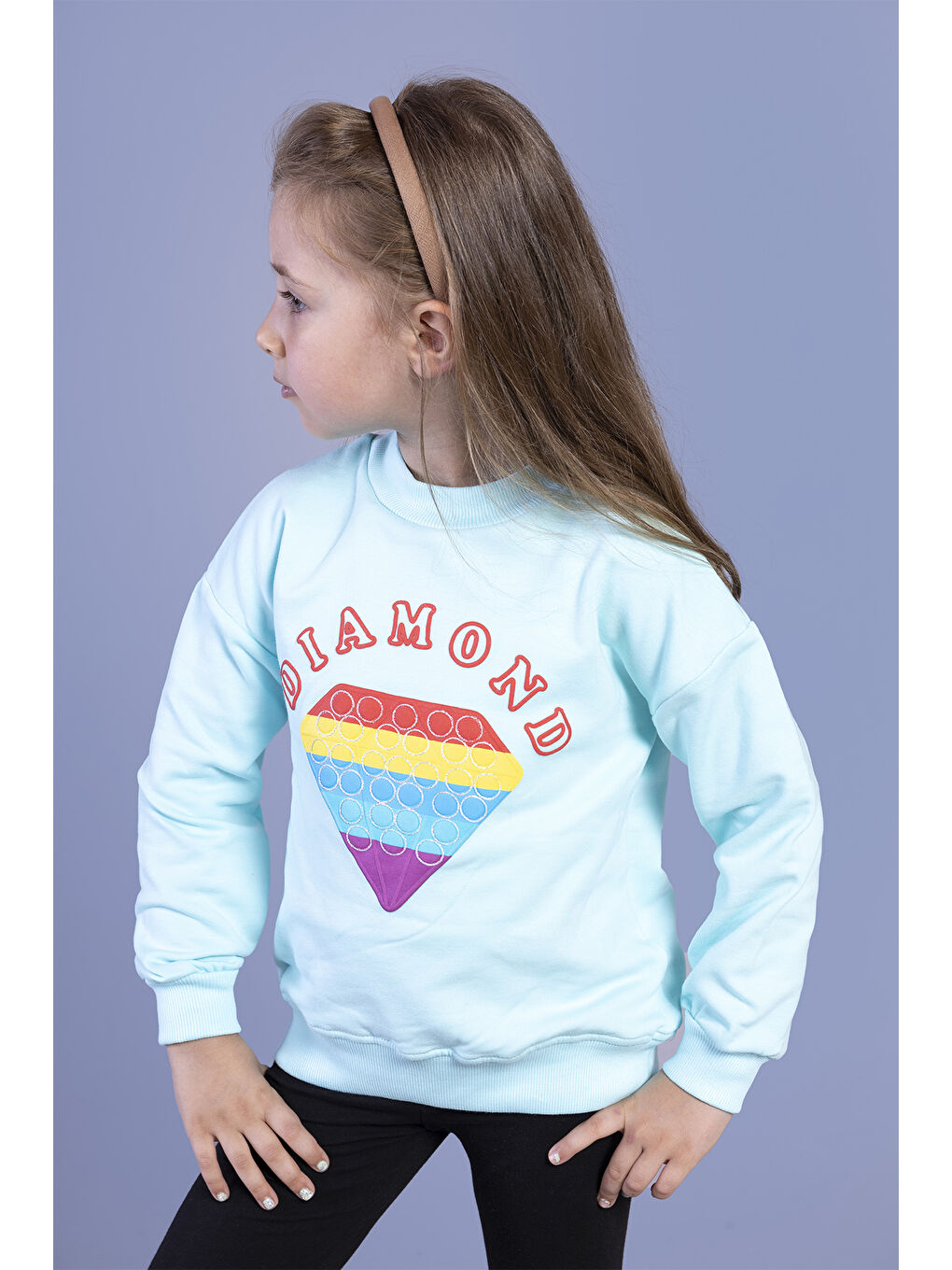 Toontoykids Turkuaz Kız Çocuk Popıt Baskılı İçi Pamuklu Sweatshirt