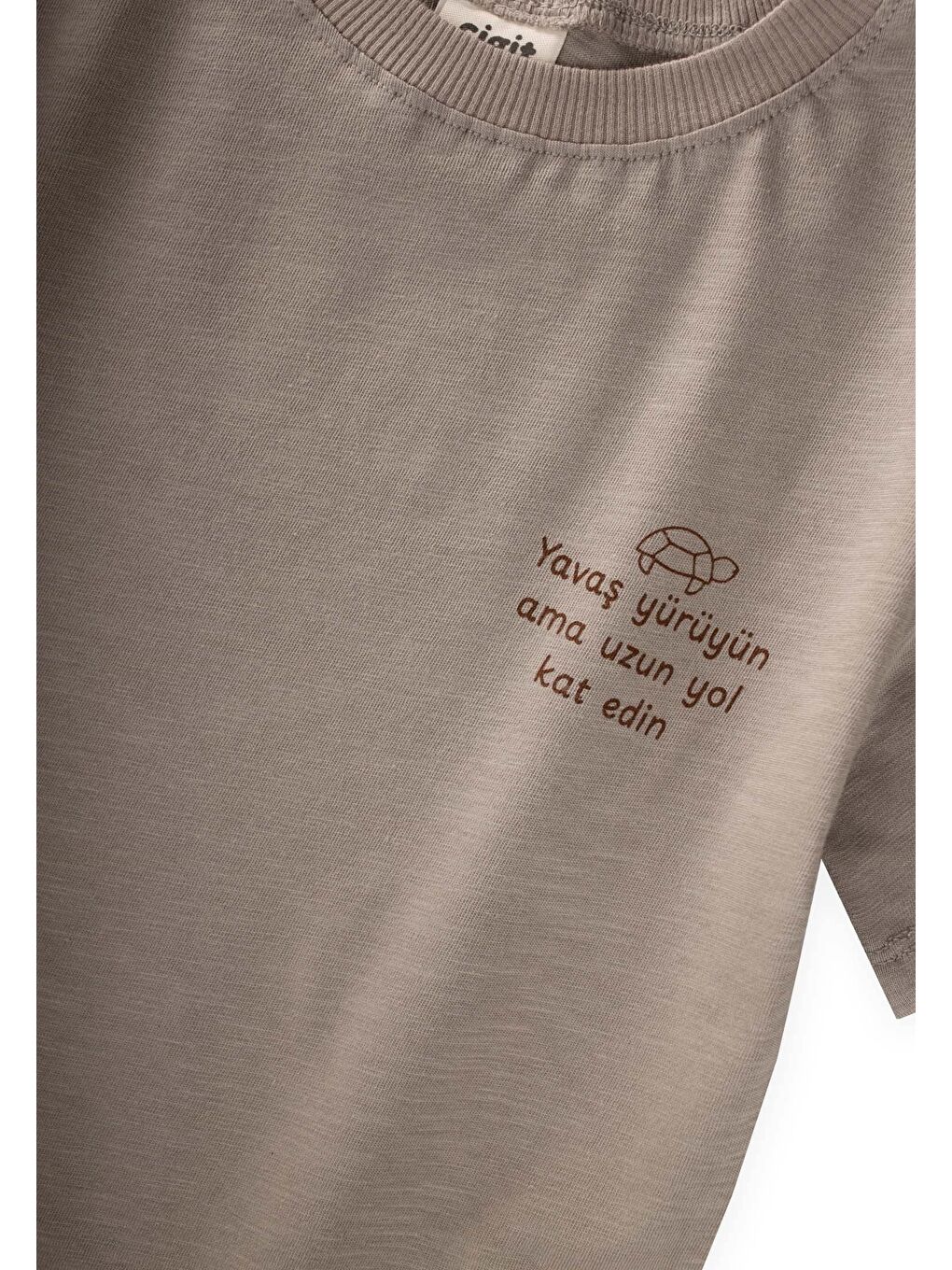 Bej Slogan Baskılı T-Shirt 2-10 Yaş S Vizon-2