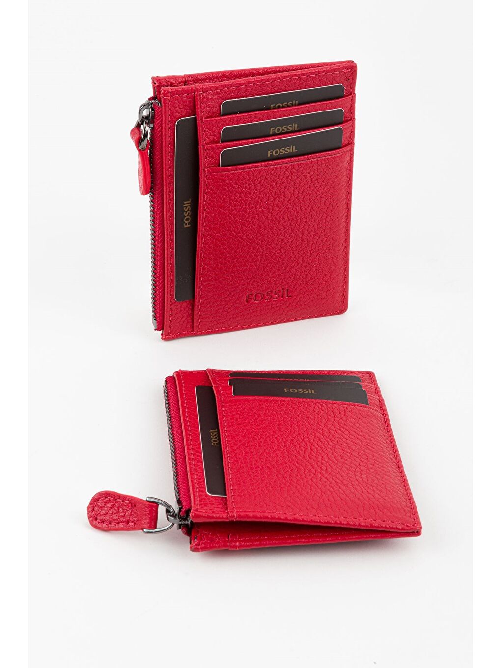 Kutulu Hakiki Deri Fermuar Detaylı Kırmızı Unisex El Portföyü Kartlık Cüzdan-2