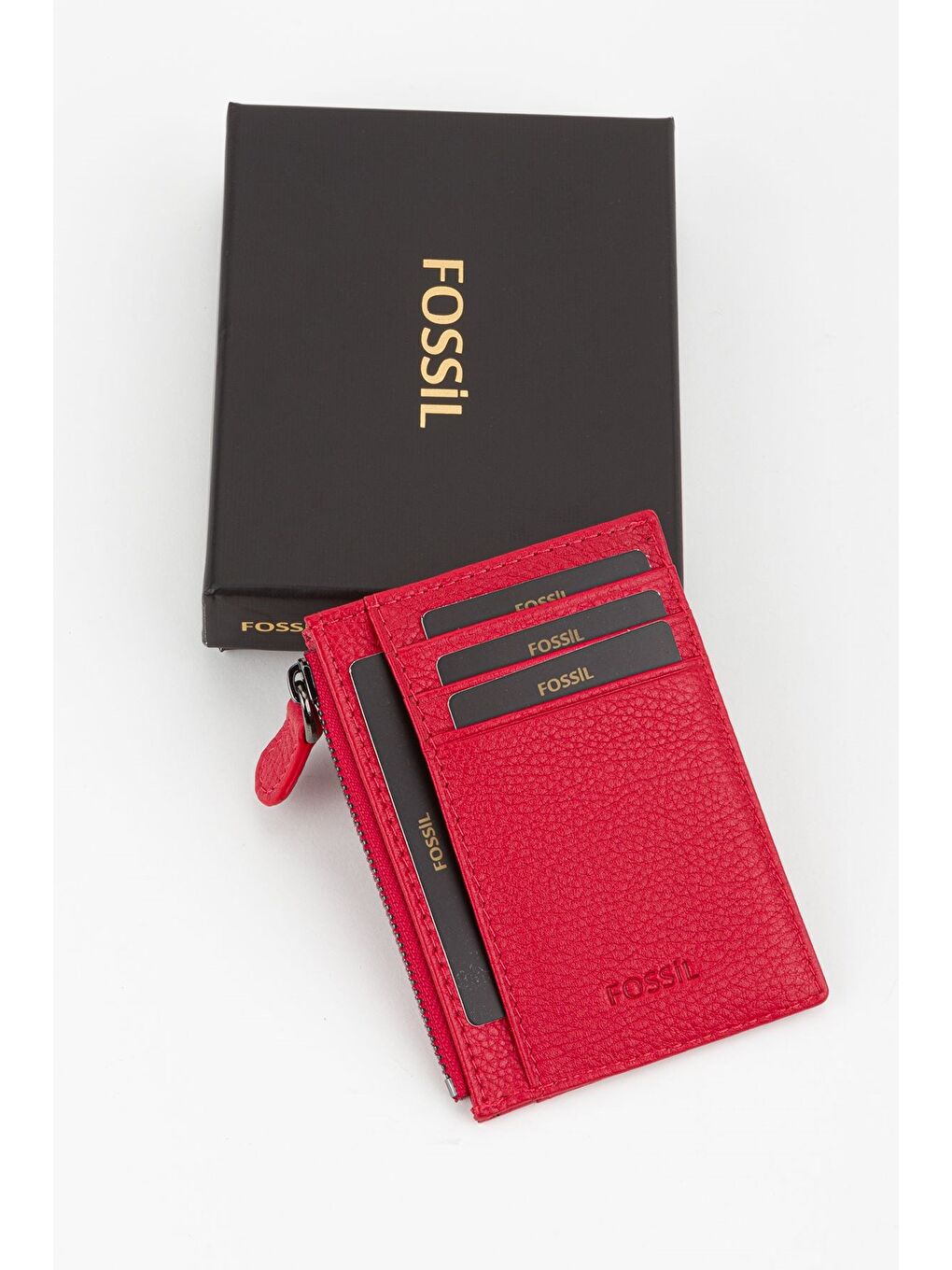 Kutulu Hakiki Deri Fermuar Detaylı Kırmızı Unisex El Portföyü Kartlık Cüzdan-5