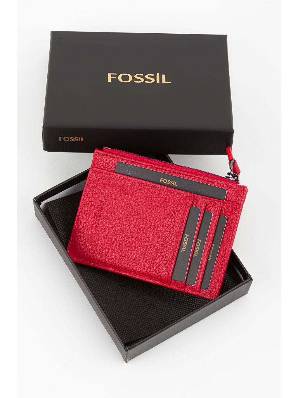 Kutulu Hakiki Deri Fermuar Detaylı Kırmızı Unisex El Portföyü Kartlık Cüzdan-6