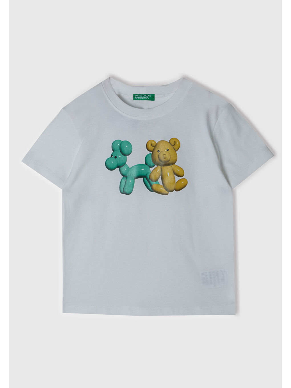 United Colors Of Benetton Erkek Çocuk Beyaz Balon Efektli Grafik Baskılı Bisiklet Yaka T-Shirt