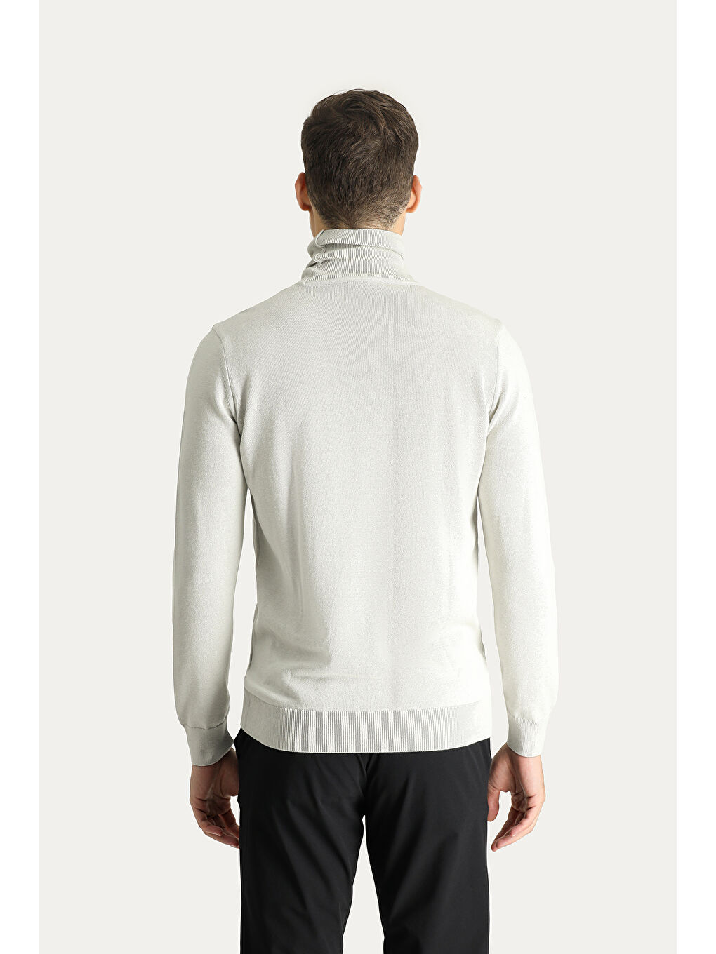 Bej Balıkçı Yaka Regular Fit Pamuklu Triko Büyük Beden Kazak-3