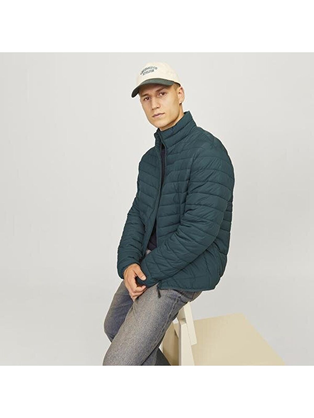 Yeşil Jack&Jones State Packable Puffer Colar Erkek Siyah Dik Yaka Mont-1