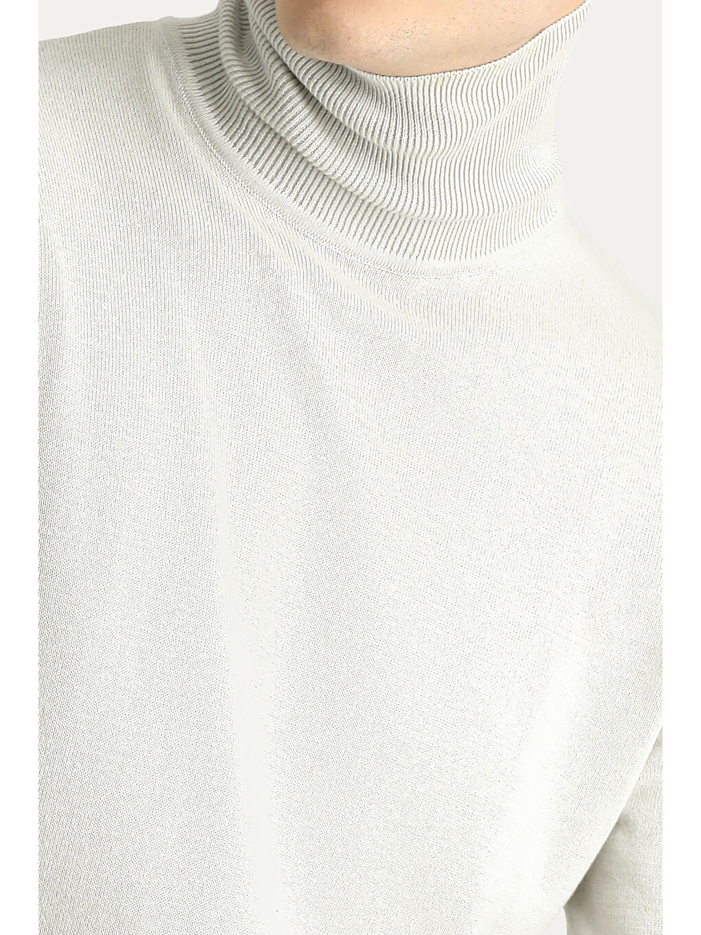 Bej Balıkçı Yaka Regular Fit Pamuklu Triko Büyük Beden Kazak-4