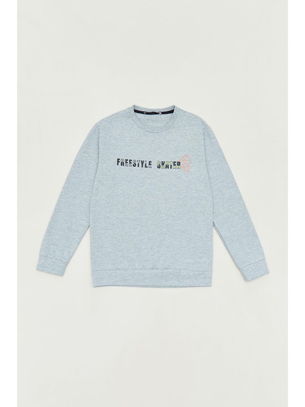 Gri Önü Ve Arkası Baskılı Bisiklet Yaka Erkek Çocuk Sweatshirt