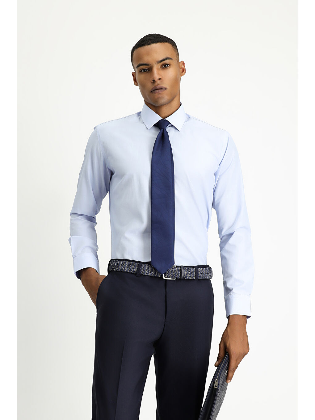 Mavi Uzun Kol Slim Fit Dar Kesim Klasik Desenli Pamuklu Kolay Ütülenebilir Gömlek