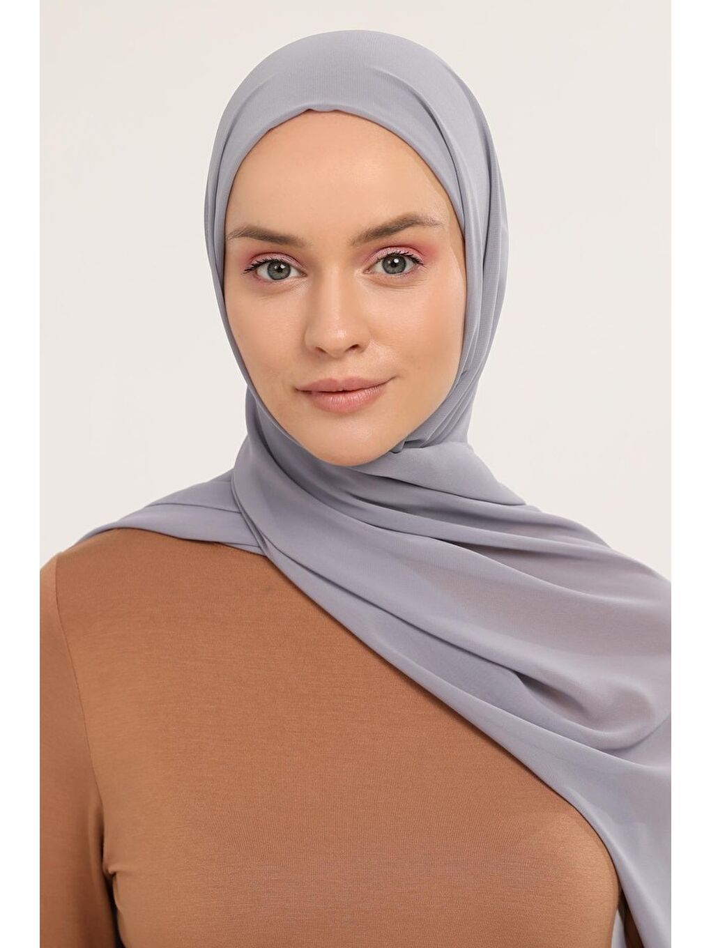 Gri Hazır Pratik Lüks Boru Boneli Şifon Şal-1