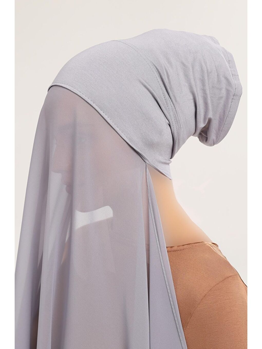 Gri Hazır Pratik Lüks Boru Boneli Şifon Şal-2