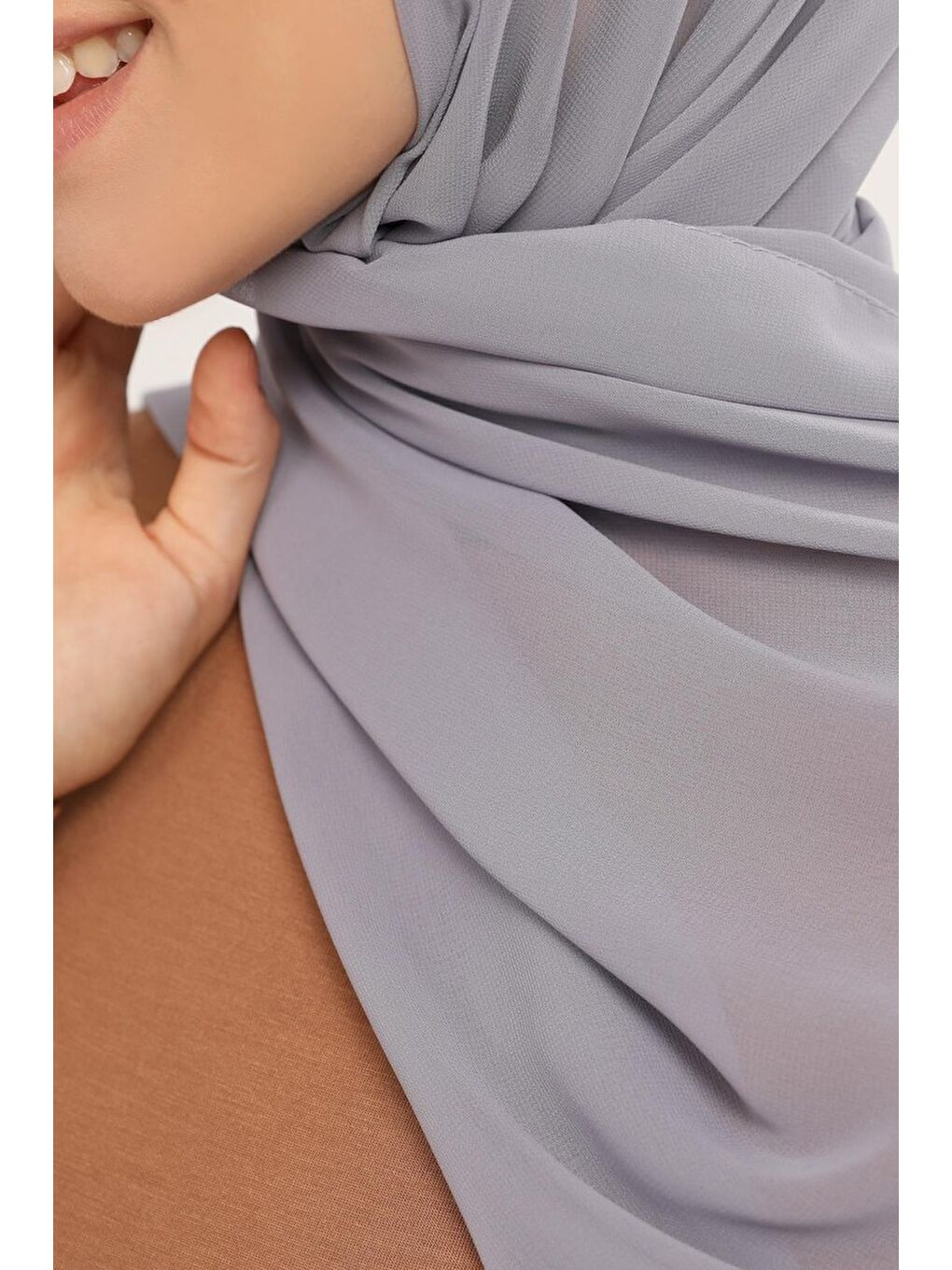 Gri Hazır Pratik Lüks Boru Boneli Şifon Şal-3