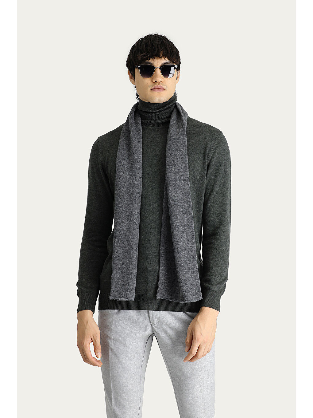 Antrasit Balıkçı Yaka Regular Fit Pamuklu Triko Büyük Beden Kazak