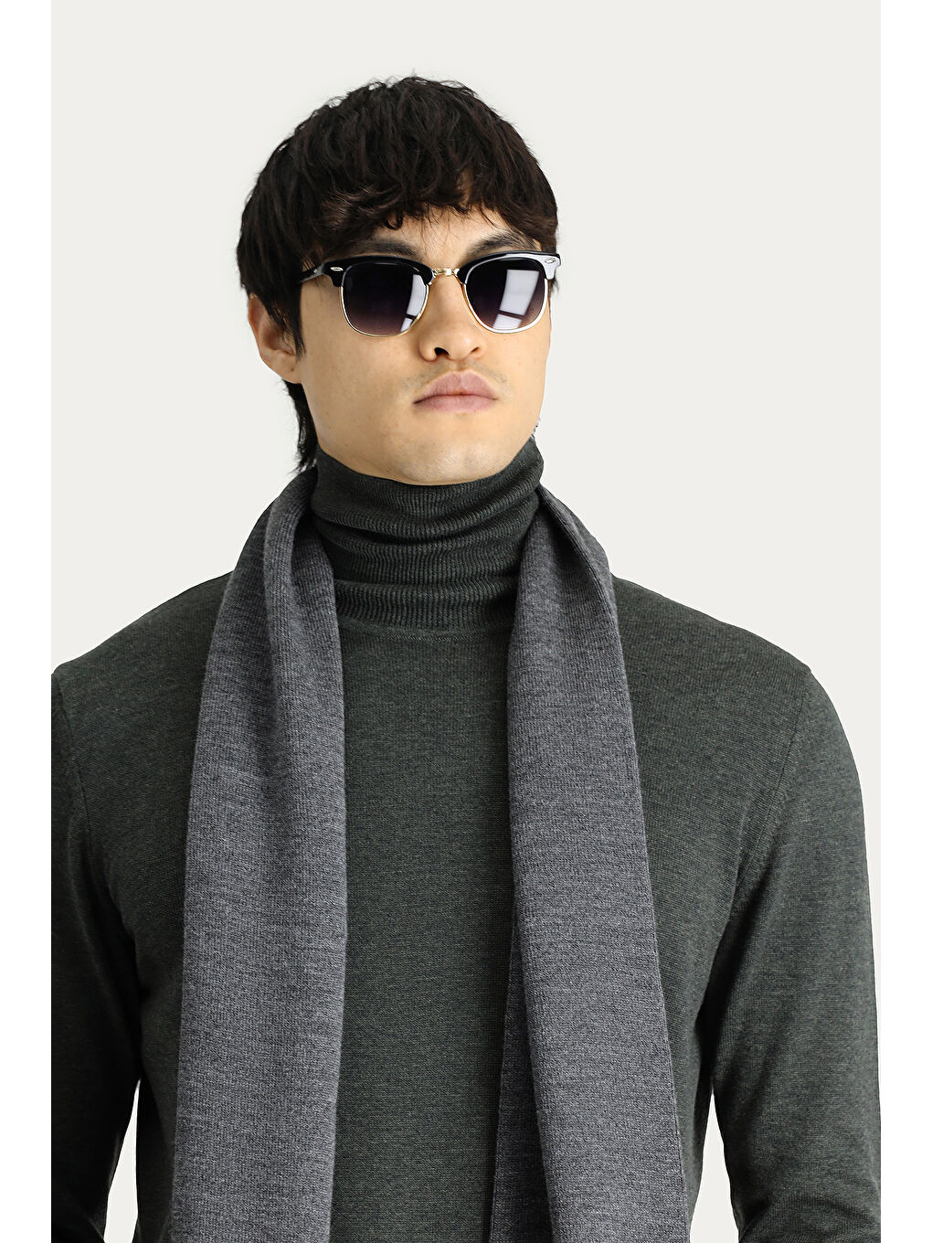 Antrasit Balıkçı Yaka Regular Fit Pamuklu Triko Büyük Beden Kazak-2