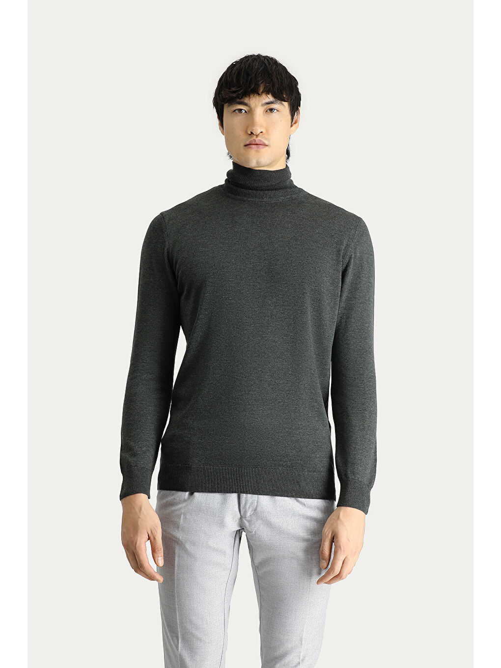 Antrasit Balıkçı Yaka Regular Fit Pamuklu Triko Büyük Beden Kazak-3